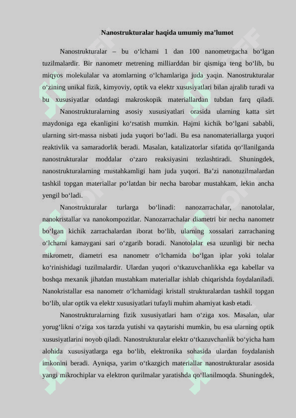 Nanostrukturalarni o’lchash va tadqiq qilish 2