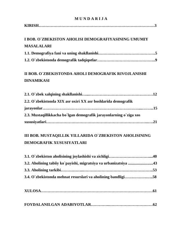 O'ZBEKISTON AHOLISI DEMOGRAFIYASI
