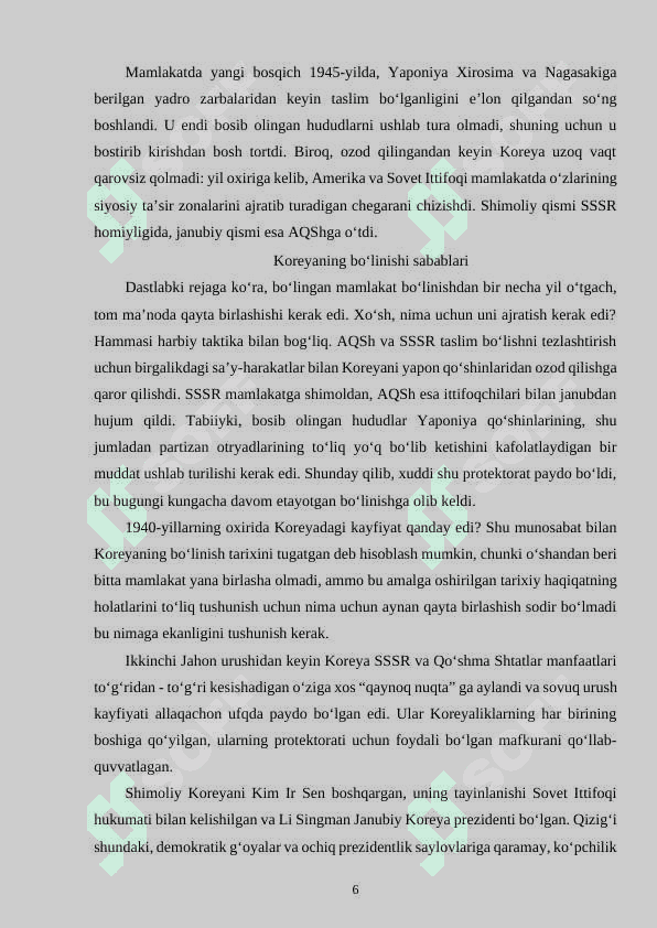 Koreya yarim orolining boʻlinishi 6