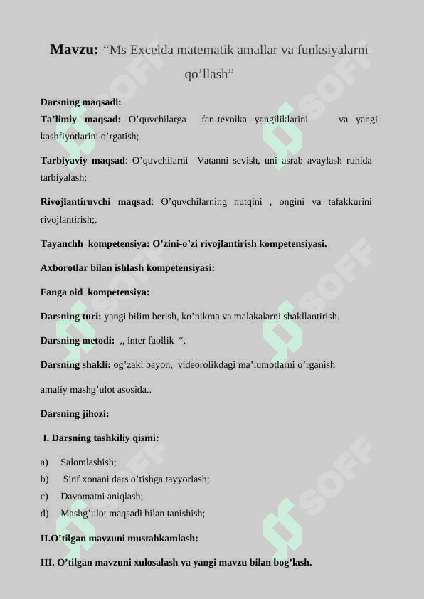 MS EXCELDA MATEMATIK AMALLAR VA FUNKSIYALAR 3