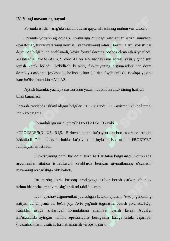 MS EXCELDA MATEMATIK AMALLAR VA FUNKSIYALAR 4
