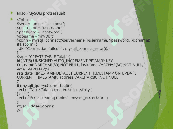 PHP da MySQL ma’lumotlar bazasini boshqarish tizimi bilan ishlash 6