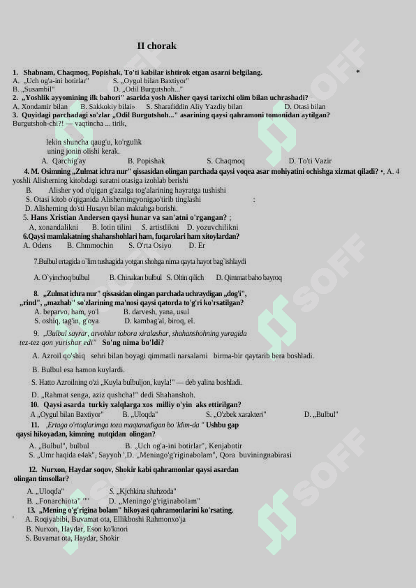 5 - sinf Adabiyot fanidan testlar 3