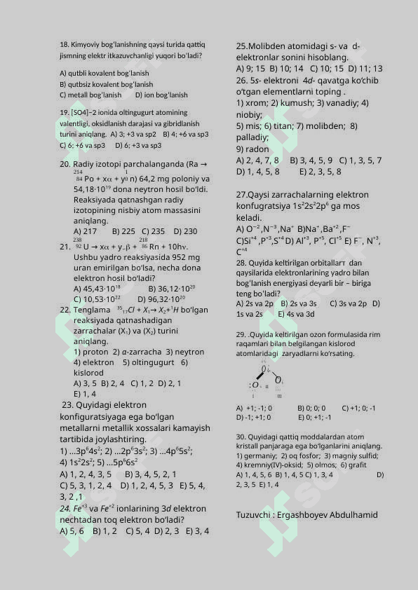 8 - sinf kimyo test 2
