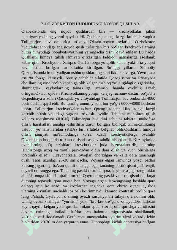 QUSHLAR SINFI 7