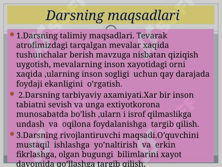 Mevalar mavzusida dars ishlanma 2
