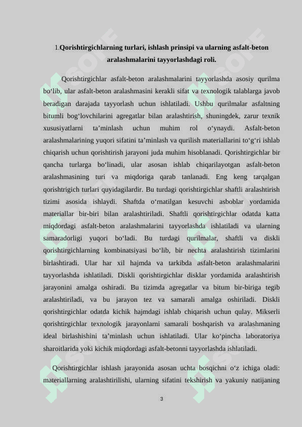 Qorishtirgichlarda suyuq bog’lovchi materiallar va bitum  emulsiyalaridan tayyorlangan sovuq qorishmalardan  asoslar va qoplamalar qurishda sifatni nazorat qilish. M.docx 3