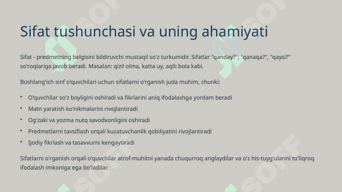Boshlang'ich sinflarda Sifat mavzusini o'rgatish metodikasi 2
