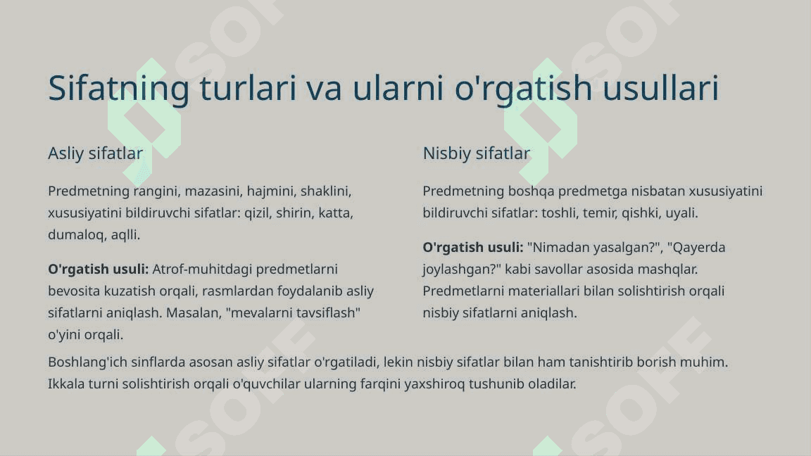 Boshlang'ich sinflarda Sifat mavzusini o'rgatish metodikasi 4