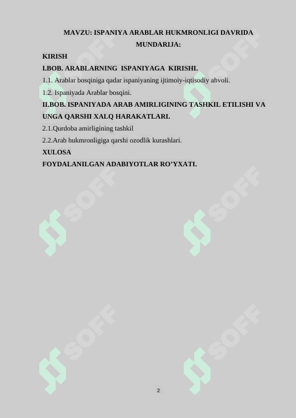ISPANIYA ARABLAR HUKMRONLIGI DAVRIDA 2