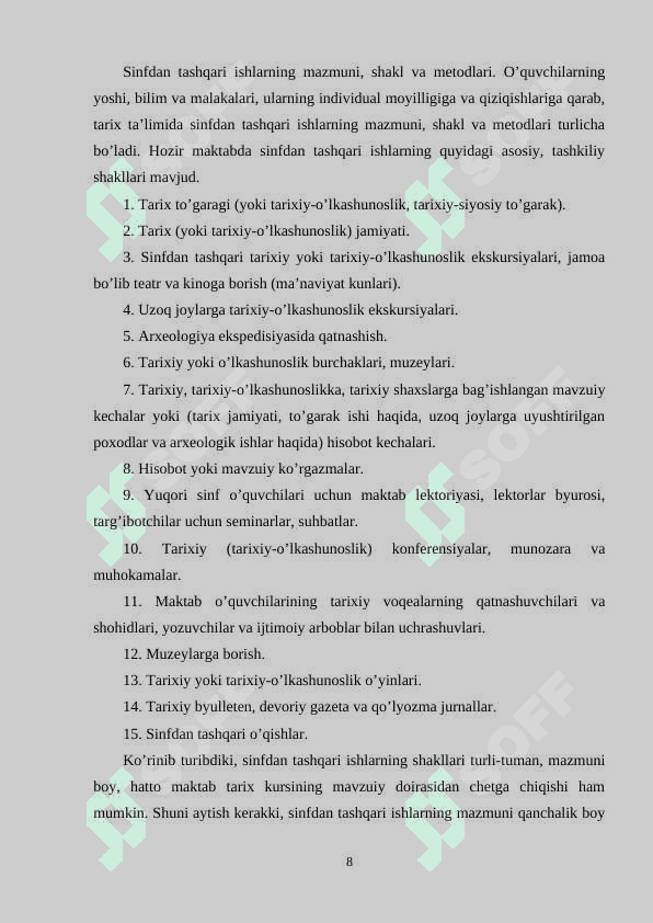 TARIX BO’YICHA SINFDAN TASHQARI OLIB BORILADIGAN ISHLAR 8