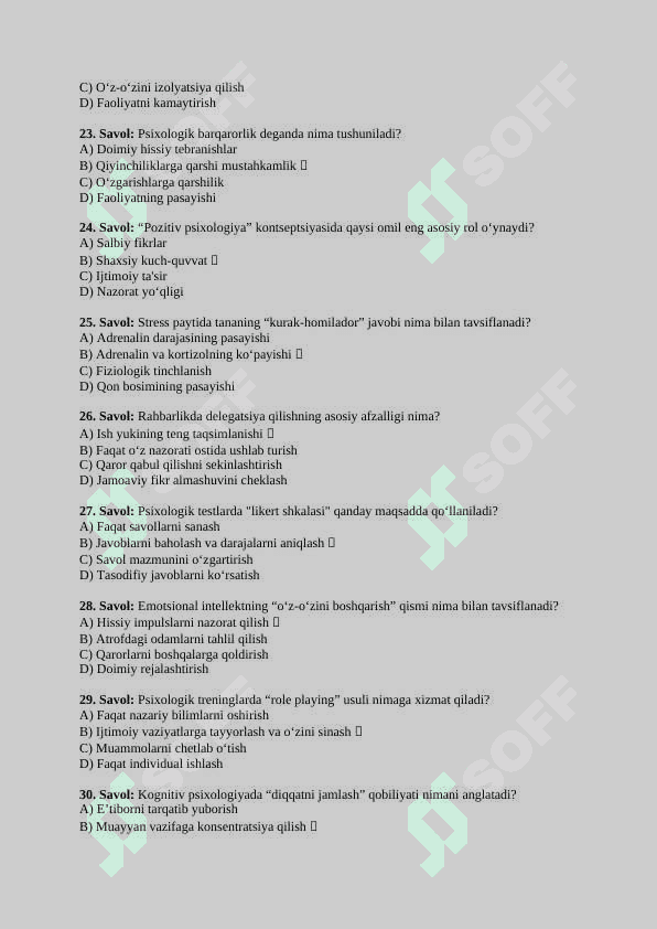 Psixalogik test 100 TA JAVOBLARI BILAN 4