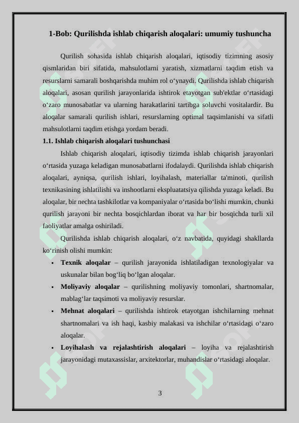 Qurilishda ishlab chiqarish aloqalari shakllari. 3