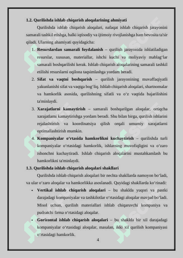 Qurilishda ishlab chiqarish aloqalari shakllari. 4