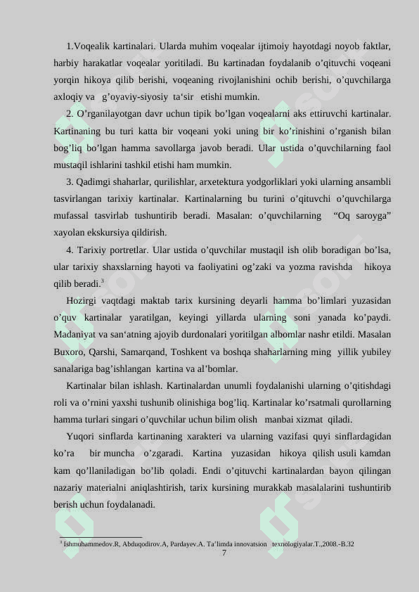 TARIX DARSLARIDA BADIIY ADABIYOTLARDAN FOYDALANISH. 7