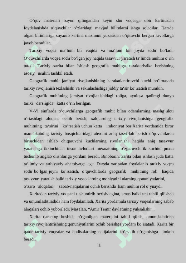 TARIX DARSLARIDA BADIIY ADABIYOTLARDAN FOYDALANISH. 8