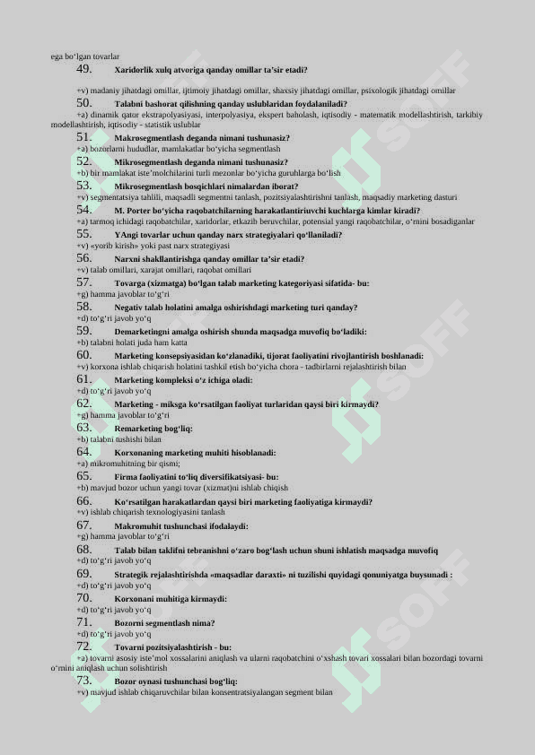 Marketing fanidan test savollari 3