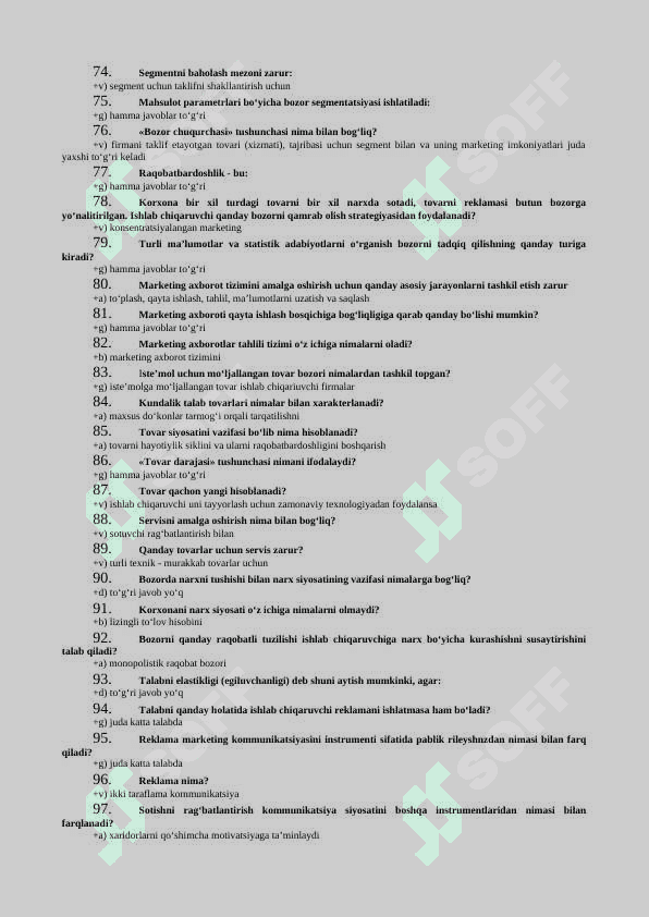 Marketing fanidan test savollari 4