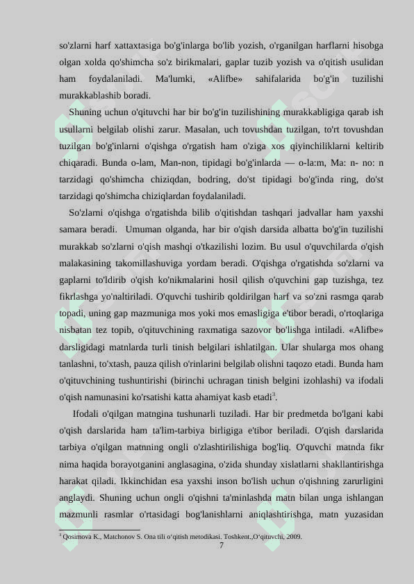 1-sinf o’quvchilarini diktant yozishga o’rgatish metodikasi. 7