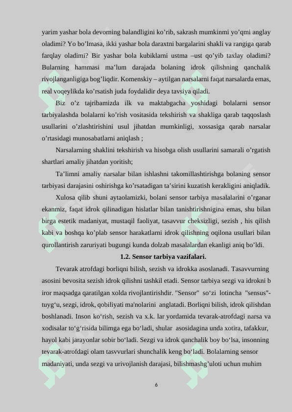 MAKTABGACHA TA'LIM TASHKILOTLARIDA SENSOR TARBIYA BERISH 6