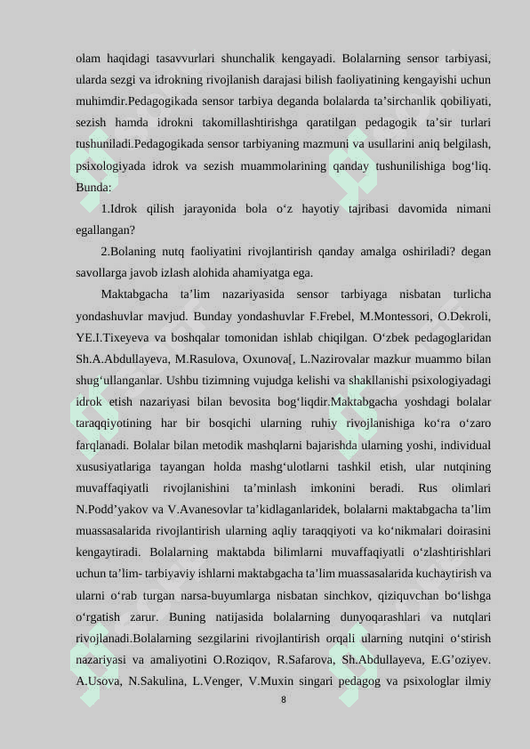 MAKTABGACHA TA'LIM TASHKILOTLARIDA SENSOR TARBIYA BERISH 8