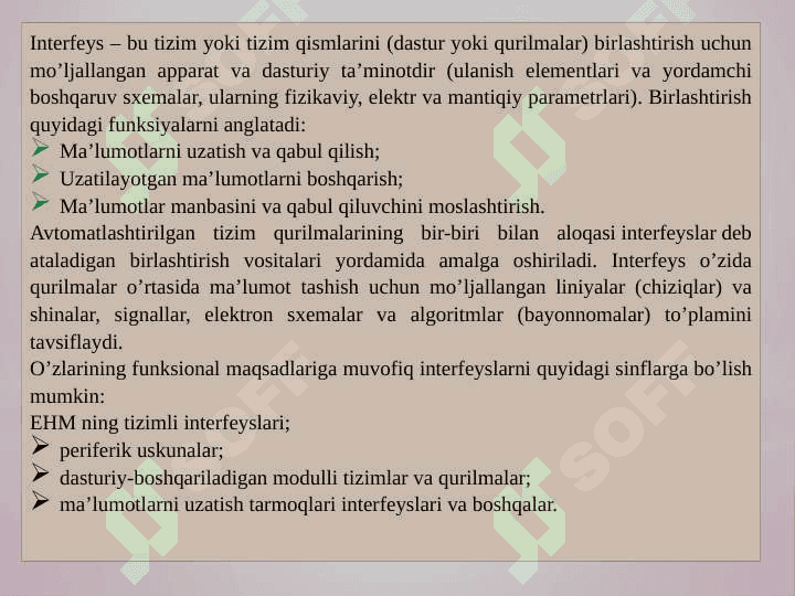 Tizim interfeyslari va shinalarni tashkil etilishi 2
