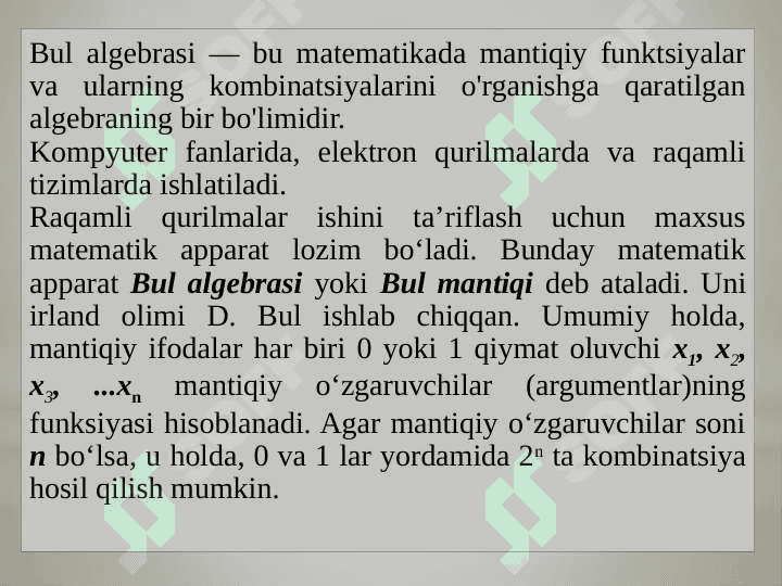 Bul funksiyalarini amalga oshirish jarayonlari 2