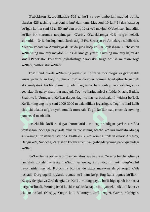 O’ZBEKISTON HUDUDIDAGI KO'LLAR. 2