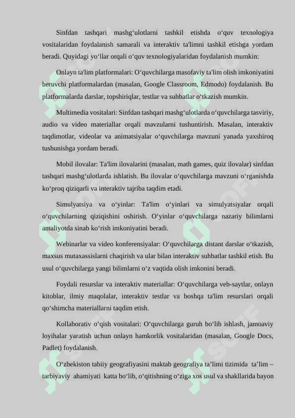 GEOGRAFIYA FANIDA SINFDAN TASHQARI MASHG'ULOTLARNI TASHKIL ETISHDA O'QUV TEXNOLOGIYA VOSITALARIDAN FOYDALANISH YO'LLARI 2