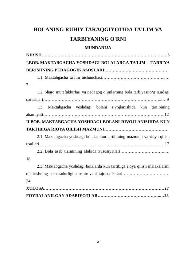 BOLANING RUHIY TARAQGIYOTIDA TA'LIM VA TARBIYANING O'RNI