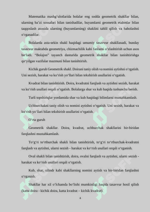 TAYYORLOV GURUHLARIDA GEOMETRIK SHAKLLAR BILAN TANISHTIRISH MASHG'ULOTLARINI O'TKAZISH METODIKASI. 6
