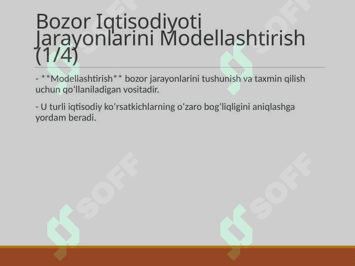 Bozor iqtisodiyoti jarayonlarini modellashtirish. Iqtisodiy masalalarni grafikusuldayechish va tahlil qilish. 4