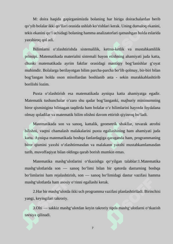 BOLALARNI MATEMATIK RIVOJLANTIRISH VAZIFALARINI AMALGA OSHIRISHDA MAKTABGACHA TA'LIM TASHKILOTI OILA VA MAKTAB BILAN ISHLASHDAGI UZVIYLIK 7