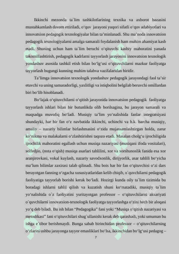 MUSIQA DARSLARIDA O'QUVCHILARNING IJODIY  FAOLIYATINI RIVOJLANTIRISH. 7