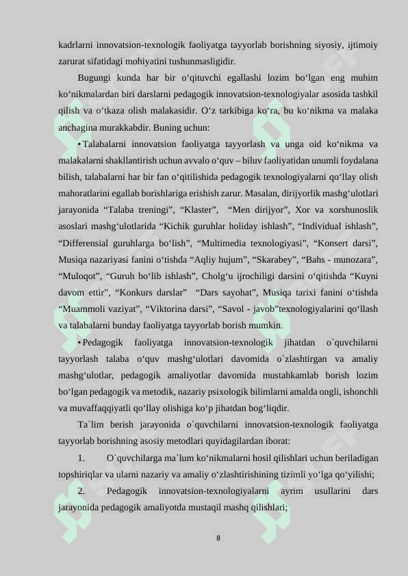 MUSIQA DARSLARIDA O'QUVCHILARNING IJODIY  FAOLIYATINI RIVOJLANTIRISH. 8