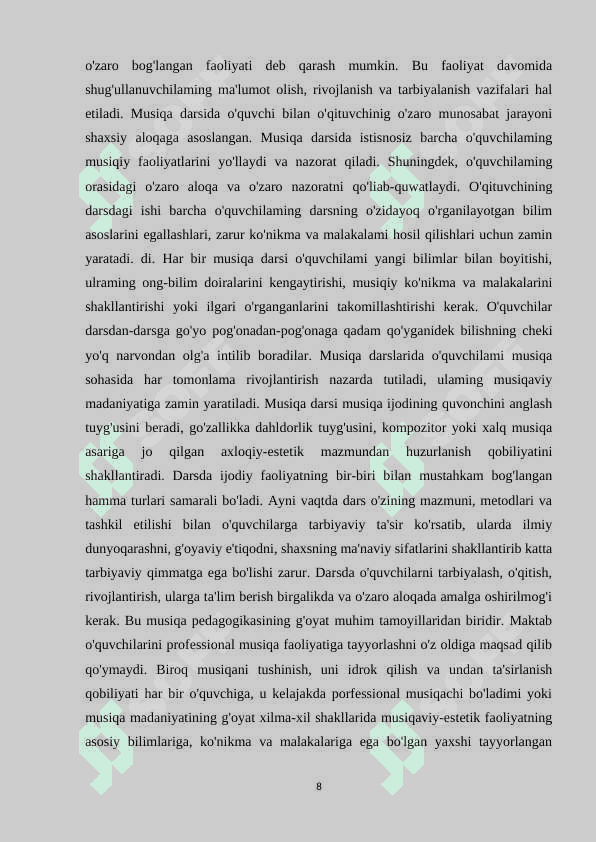 Musiqa darsi – maktabda  musiqa o‘qitishni tashkil qilish 8