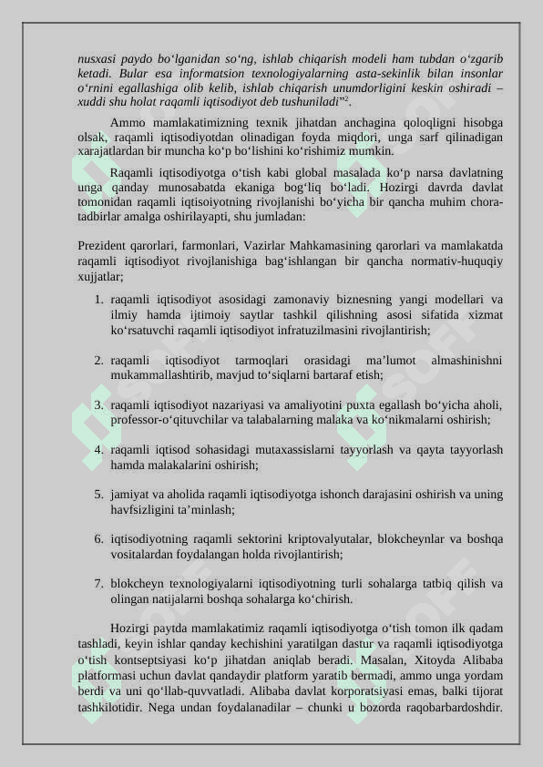 O’zbekistonda raqamli iqtisodiyotni rivojlanishi iqtisodiy o’sishning asosiy omili sifatida 3