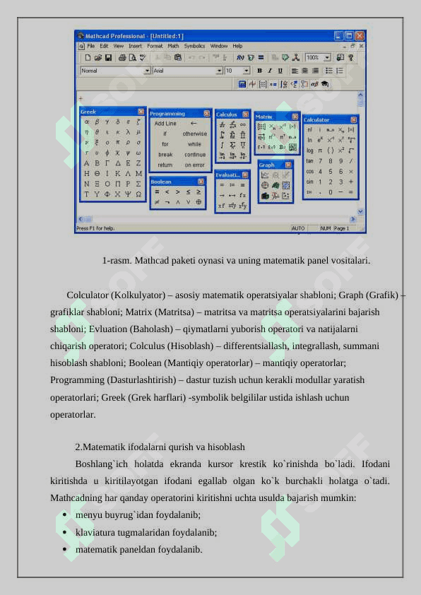 Mathcad dasturida dinamik modellarga old masalalarini yechish 3