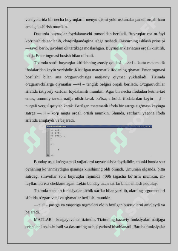 Matlab dasturida arifmetik amallarini qo`llash 4