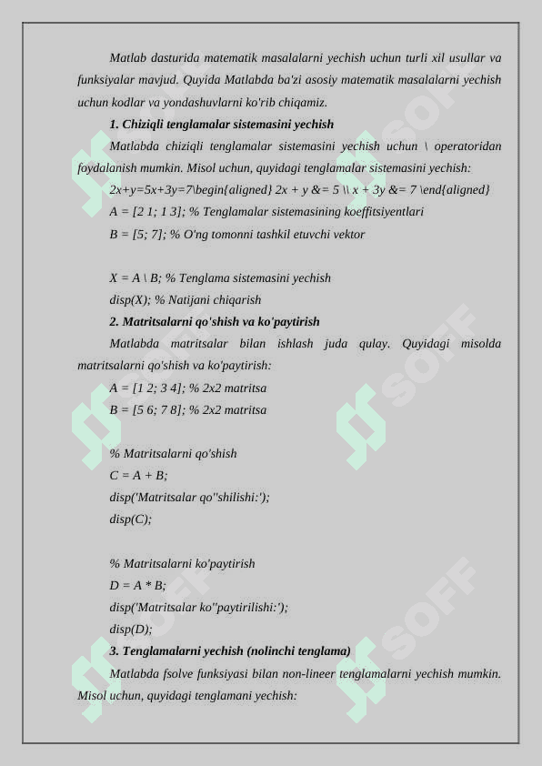 Matlab dasturida matematik masalalar yechish 2