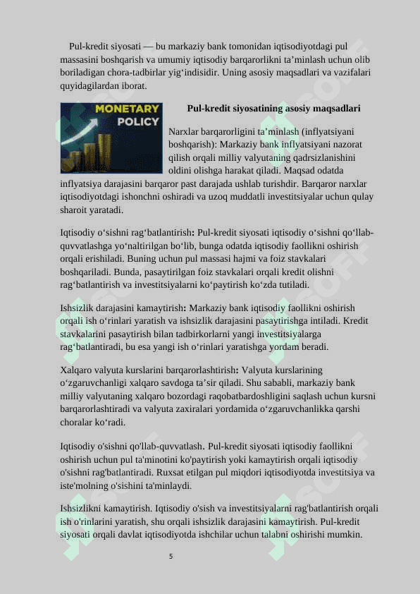 Pul-kredit siyosatining maqsad va vazifalari 5