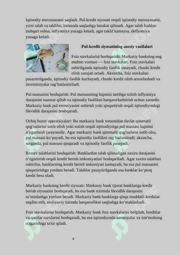 Pul-kredit siyosatining maqsad va vazifalari 6