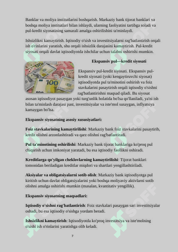 Pul-kredit siyosatining maqsad va vazifalari 7