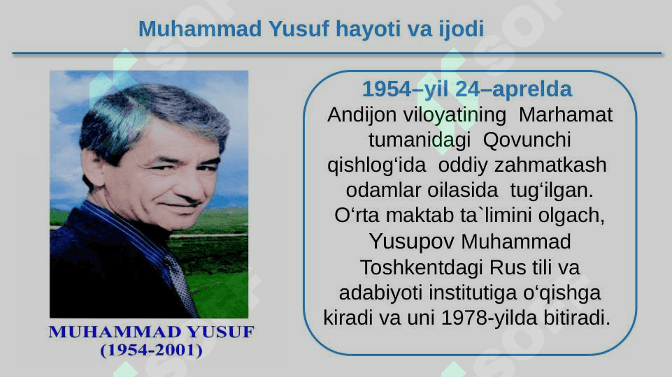 Elparvar, yurtparvar shoir Muhammad Yusuf 2
