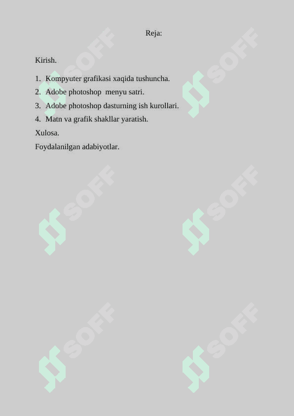 Adobe Photoshop dasturi imkoniyatlari. 2