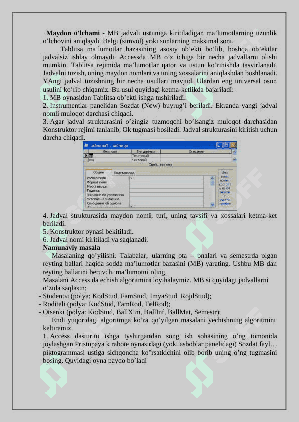 MS Access dasturida forma va hisobot yaratish 3