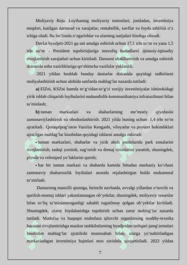 Infratuzilmasini loyihalash va tashkil etishda biznes rejani asosiy qismlar va tuzilmasini xususiyatlari 7