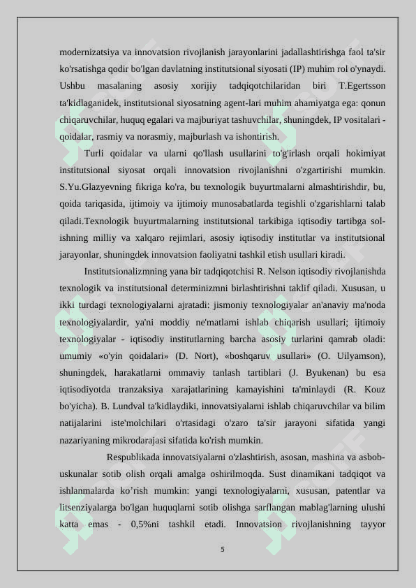 Iqtisodiyotni modernizatsiya va diversifikatsiya qilish, mehnat unumdorligini oshirish orqali yuqori iqtisodiy o’sishni ta’minlash omillari 5