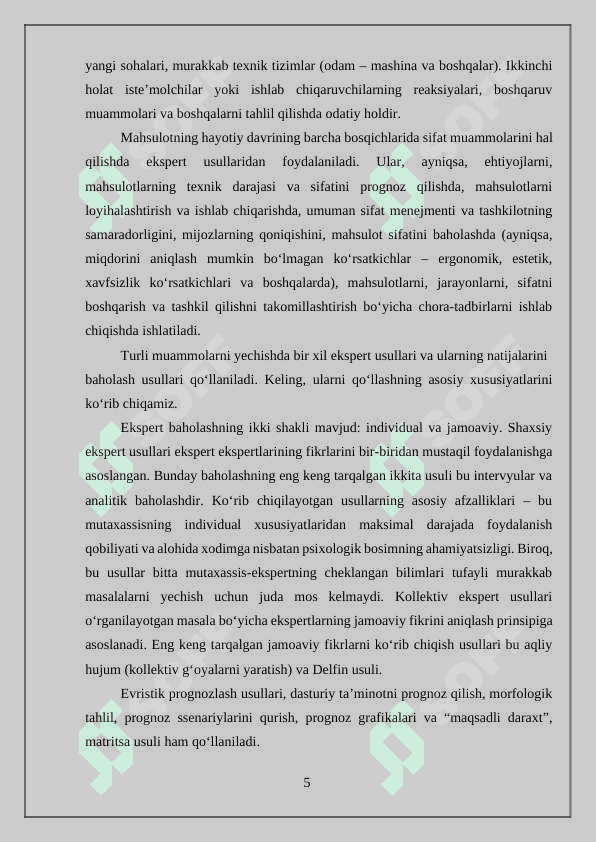 Mahsulot sifatini boshqarish mexanizmi 5