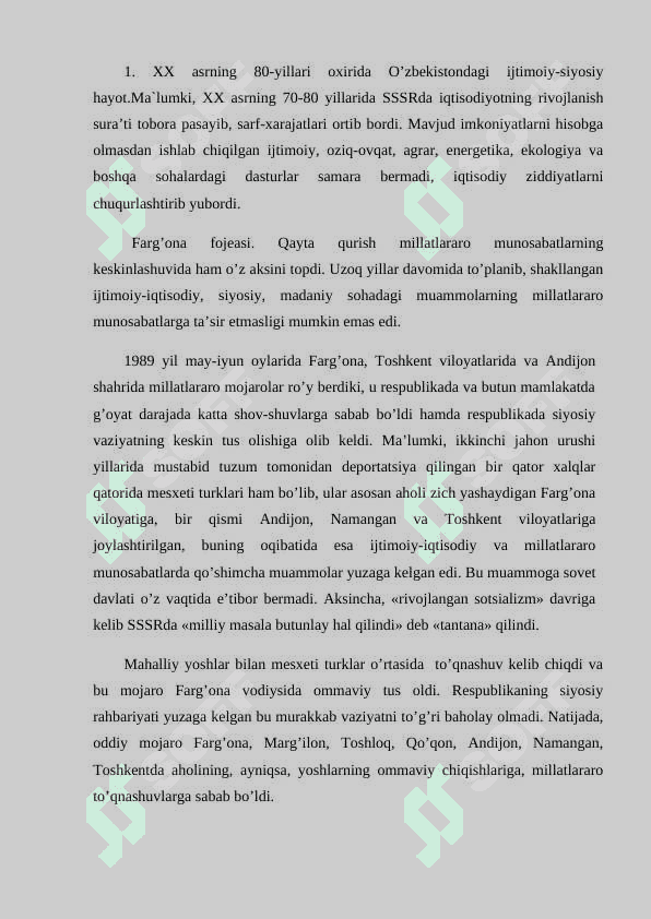 Mustaqillikka erishish arafasida O`zbekistondagi ijtimoiy-siyosiy jarayonlar 2